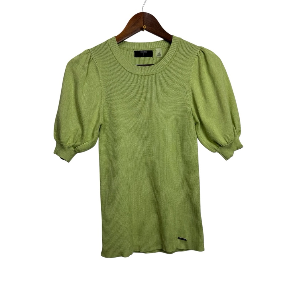 TAHARI Women's‎ Green Puff Sleeve Ribbed Top